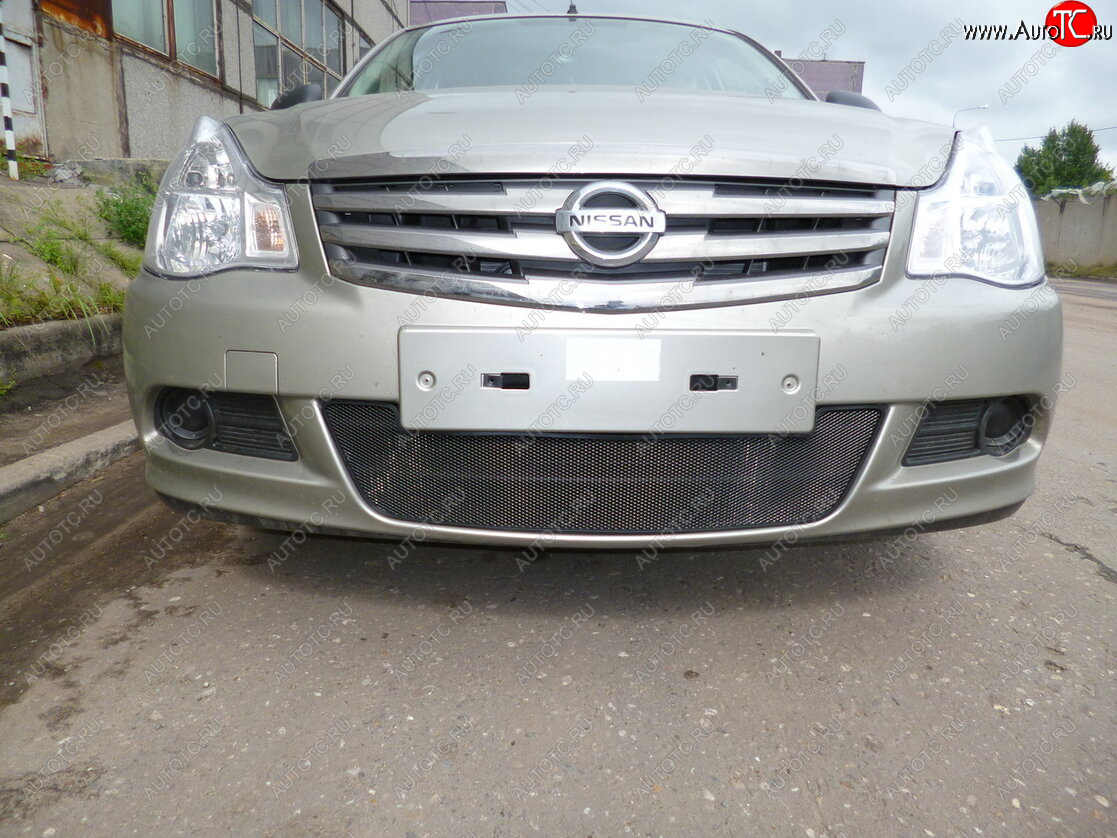 2 999 р. Защитная сетка в бампер (низ, ячейка 3х7 мм) Стрелка11 Стандарт Nissan Almera G15 седан (2012-2019) (Чёрная)  с доставкой в г. Майкоп