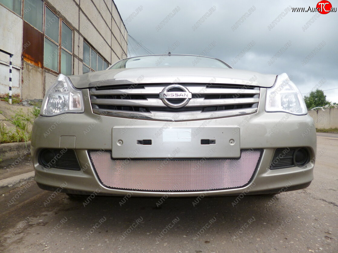 3 179 р. Защитная сетка в бампер (низ, ячейка 3х7 мм) Стрелка11 Стандарт Nissan Almera G15 седан (2012-2019) (Хром)  с доставкой в г. Майкоп