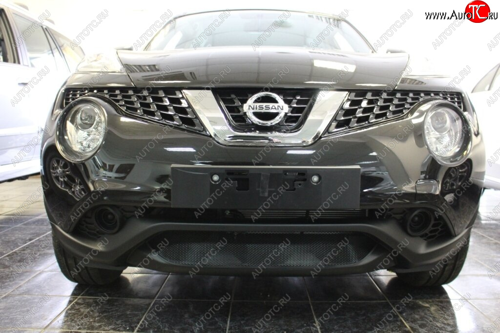 2 999 р. Защитная сетка в бампер (низ, ячейка 3х7 мм) Стрелка11 Стандарт Nissan Juke 1 YF15 рестайлинг (2014-2020) (Чёрная)  с доставкой в г. Майкоп