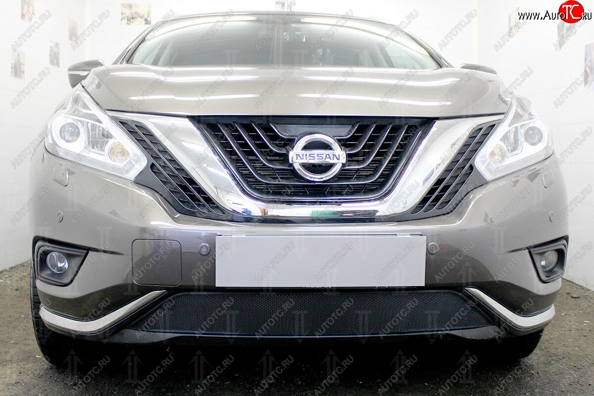 3 699 р. Защитная сетка в бампер (низ, ячейка 3х7 мм) Стрелка11 Стандарт Nissan Murano 3 Z52 дорестайлинг (2015-2022) (Чёрная)  с доставкой в г. Майкоп