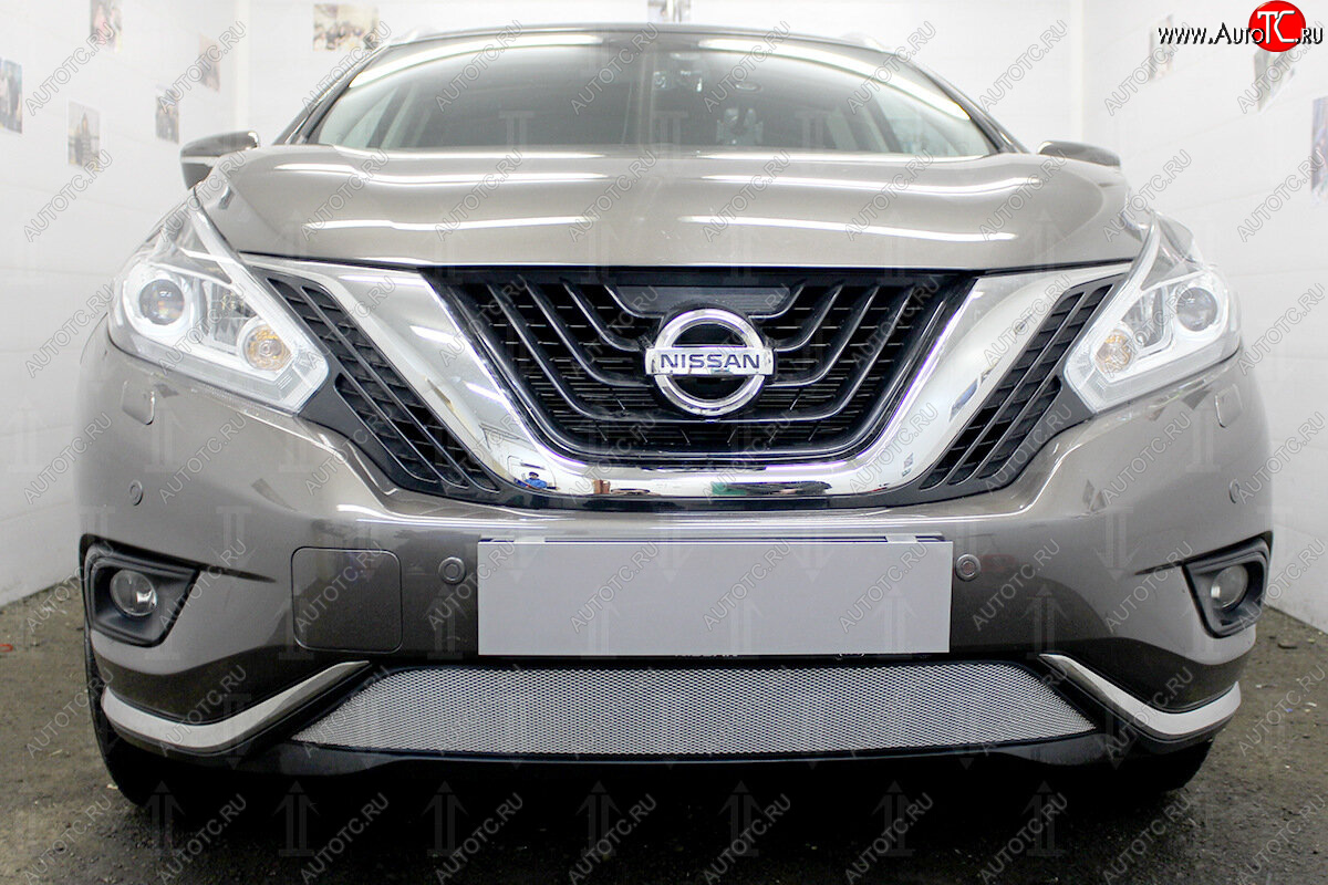 3 899 р. Защитная сетка в бампер (низ, ячейка 3х7 мм) Стрелка11 Стандарт Nissan Murano 3 Z52 дорестайлинг (2015-2022) (Хром)  с доставкой в г. Майкоп