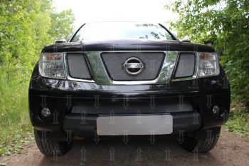 Защитная сетка в бампер (низ, ячейка 3х7 мм) Стрелка11 Стандарт Nissan Pathfinder R51 дорестайлинг (2004-2007) (Хром)