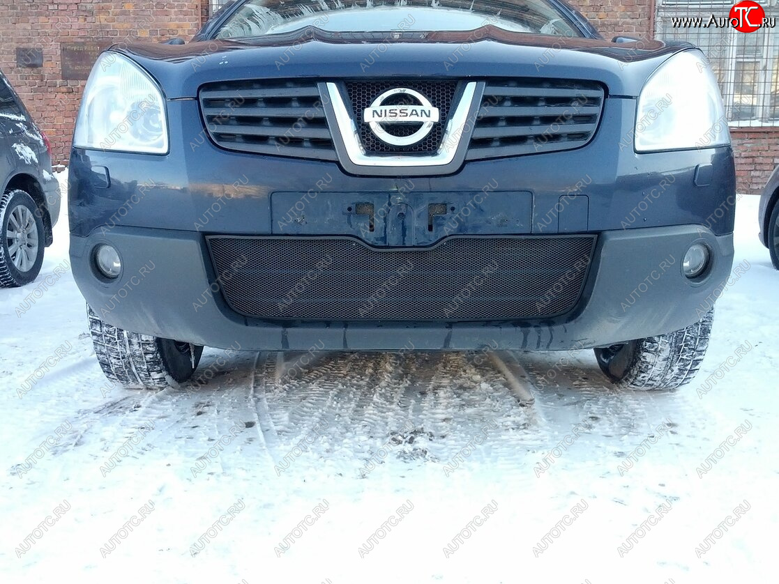 2 999 р. Защитная сетка в бампер (низ, ячейка 3х7 мм) Стрелка11 Стандарт Nissan Qashqai 1 дорестайлинг (2007-2010) (Чёрная)  с доставкой в г. Майкоп
