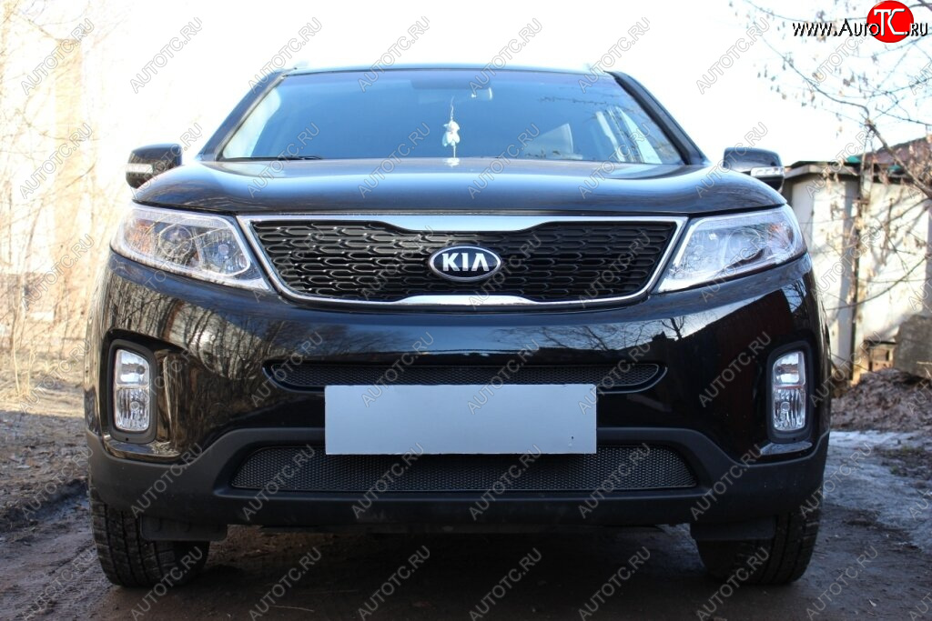 3 899 р. Защитная сетка в бампер (середина, ячейка 4х10 мм) Alfeco Премиум KIA Sorento XM рестайлинг (2012-2015) (Чёрная)  с доставкой в г. Майкоп