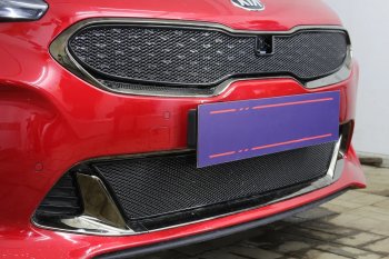 4 099 р. Защитная сетка в бампер (низ, ячейка 4х10 мм) Alfeco Премиум KIA Stinger (2017-2025) (Чёрная)  с доставкой в г. Майкоп. Увеличить фотографию 2