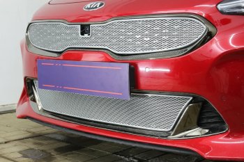 4 299 р. Защитная сетка в бампер (низ, ячейка 4х10 мм) Alfeco Премиум KIA Stinger (2017-2025) (Хром)  с доставкой в г. Майкоп. Увеличить фотографию 2