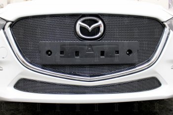 3 899 р. Защитная сетка в бампер (низ, ячейка 4х10 мм) Alfeco Премиум Mazda 3/Axela BM рестайлинг седан (2016-2019) (Чёрная)  с доставкой в г. Майкоп. Увеличить фотографию 2
