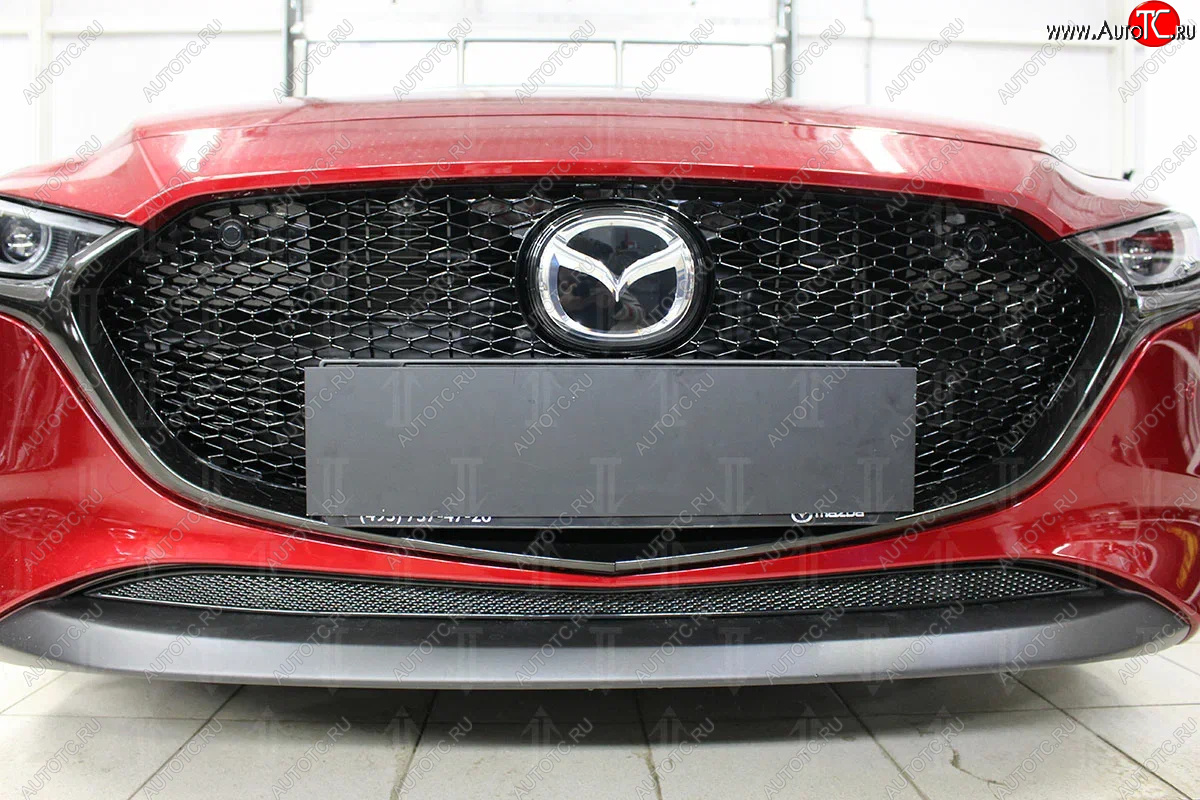 3 759 р. Защитная сетка в бампер (низ, ячейка 4х10 мм) Alfeco Премиум Mazda 3/Axela BP хэтчбэк (2019-2025) (Чёрная)  с доставкой в г. Майкоп