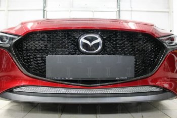 Защитная сетка в бампер (низ, ячейка 4х10 мм) Alfeco Премиум Mazda 3/Axela BP хэтчбэк (2019-2025) (Хром)