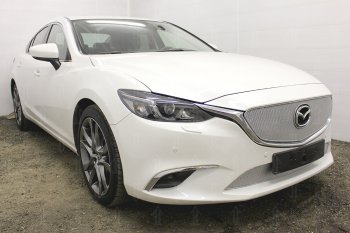 5 699 р. Защитная сетка в бампер (верх, компл. Activ, ячейка 4х10 мм) Alfeco Премиум Mazda 6 GJ 1-ый рестайлинг седан (2015-2018) (Хром)  с доставкой в г. Майкоп. Увеличить фотографию 2