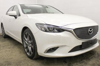 5 399 р. Защитная сетка в бампер (верх, компл.Supreme, Supreme Plus, Executive, ячейка 4х10 мм) Alfeco Премиум Mazda 6 GJ 1-ый рестайлинг седан (2015-2018) (Чёрная)  с доставкой в г. Майкоп. Увеличить фотографию 3