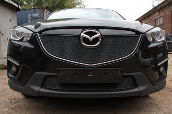 Защитная сетка в бампер (низ, ячейка 4х10 мм) Alfeco Премиум Mazda CX-5 KE рестайлинг (2015-2017) (Чёрная)