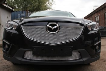 Защитная сетка в бампер (низ, ячейка 4х10 мм) Alfeco Премиум Mazda CX-5 KE рестайлинг (2015-2017) (Хром)