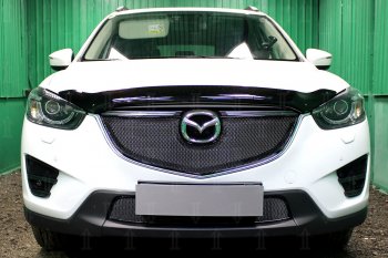 Защитная сетка в бампер (верх, ячейка 4х10 мм) Alfeco Премиум Mazda CX-5 KE рестайлинг (2015-2017) (Чёрная)