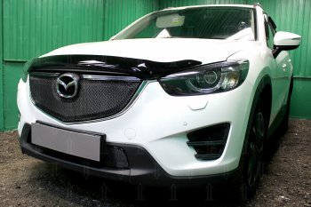 6 649 р. Защитная сетка в бампер (верх, ячейка 4х10 мм) Alfeco Премиум Mazda CX-5 KE рестайлинг (2015-2017) (Чёрная)  с доставкой в г. Майкоп. Увеличить фотографию 2