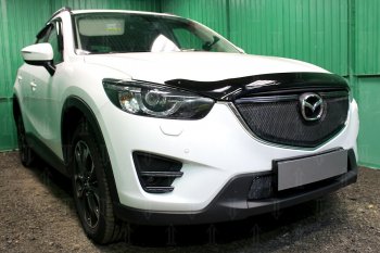 6 649 р. Защитная сетка в бампер (верх, ячейка 4х10 мм) Alfeco Премиум Mazda CX-5 KE рестайлинг (2015-2017) (Чёрная)  с доставкой в г. Майкоп. Увеличить фотографию 3