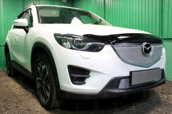 6 549 р. Защитная сетка в бампер (верх, ячейка 4х10 мм) Alfeco Премиум Mazda CX-5 KE рестайлинг (2015-2017) (Хром)  с доставкой в г. Майкоп. Увеличить фотографию 2