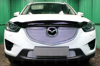 Защитная сетка в бампер (верх, ячейка 4х10 мм) Alfeco Премиум Mazda CX-5 KE рестайлинг (2015-2017) (Хром)