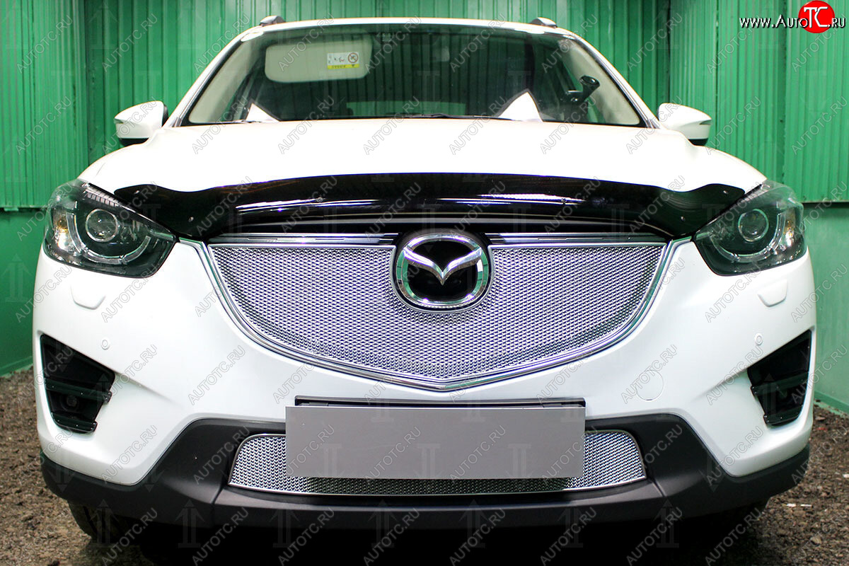 6 549 р. Защитная сетка в бампер (верх, ячейка 4х10 мм) Alfeco Премиум Mazda CX-5 KE рестайлинг (2015-2017) (Хром)  с доставкой в г. Майкоп