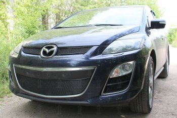 4 299 р. Защитная сетка в бампер (низ, ячейка 4х10 мм) Alfeco Премиум Mazda CX-7 ER рестайлинг (2010-2012) (Чёрная)  с доставкой в г. Майкоп. Увеличить фотографию 2
