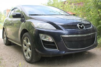 4 299 р. Защитная сетка в бампер (низ, ячейка 4х10 мм) Alfeco Премиум Mazda CX-7 ER рестайлинг (2010-2012) (Чёрная)  с доставкой в г. Майкоп. Увеличить фотографию 3