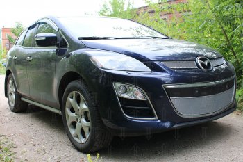 4 299 р. Защитная сетка в бампер (низ, ячейка 4х10 мм) Alfeco Премиум Mazda CX-7 ER рестайлинг (2010-2012) (Хром)  с доставкой в г. Майкоп. Увеличить фотографию 2
