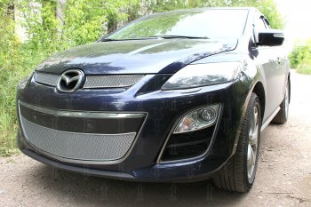 4 299 р. Защитная сетка в бампер (низ, ячейка 4х10 мм) Alfeco Премиум Mazda CX-7 ER рестайлинг (2010-2012) (Хром)  с доставкой в г. Майкоп. Увеличить фотографию 3