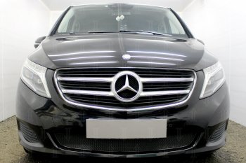 Защитная сетка в бампер (низ, ячейка 4х10 мм) Alfeco Премиум Mercedes-Benz Vito W447 дорестайлинг (2015-2020) (Чёрная)