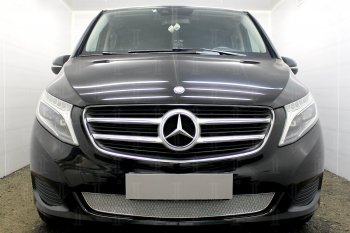 Защитная сетка в бампер (низ, ячейка 4х10 мм) Alfeco Премиум Mercedes-Benz Vito W447 дорестайлинг (2015-2020) (Хром)