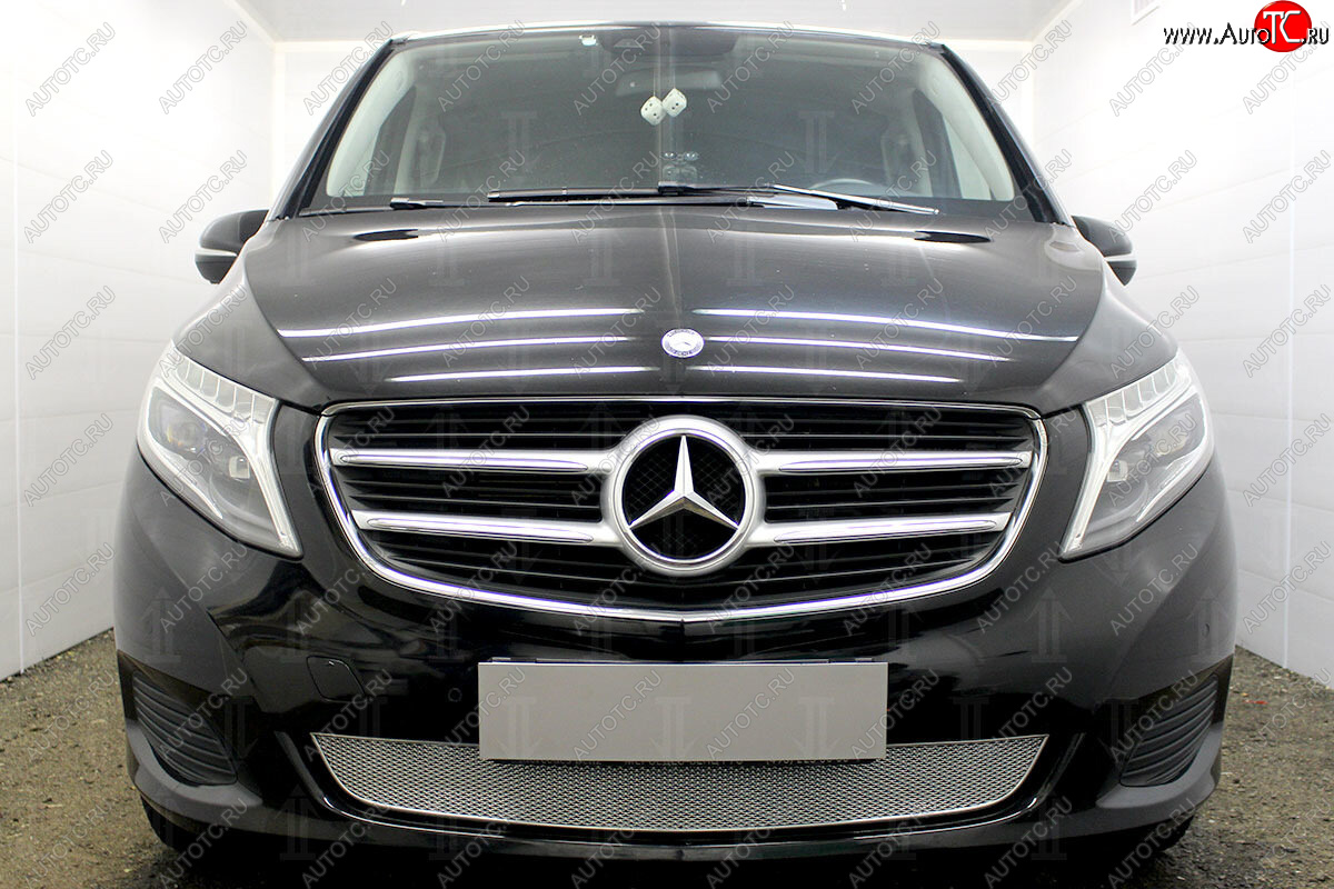4 549 р. Защитная сетка в бампер (низ, ячейка 4х10 мм) Alfeco Премиум Mercedes-Benz Vito W447 дорестайлинг (2015-2020) (Хром)  с доставкой в г. Майкоп
