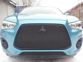 5 999 р. Защитная сетка в бампер (верх, ячейка 4х10 мм) Alfeco Премиум Mitsubishi ASX 1-ый рестайлинг (2013-2016) (Чёрная)  с доставкой в г. Майкоп. Увеличить фотографию 2