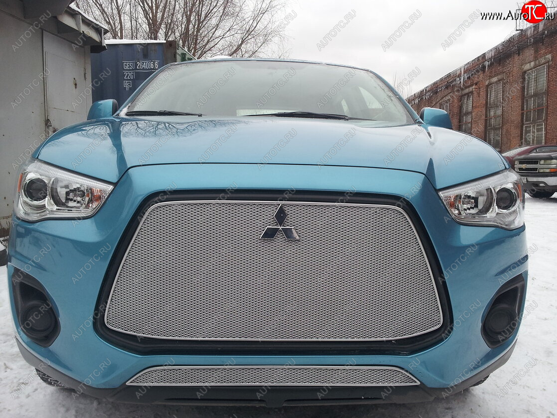 3 599 р. Защитная сетка в бампер (низ, ячейка 4х10 мм) Alfeco Премиум Mitsubishi ASX 1-ый рестайлинг (2013-2016) (Хром)  с доставкой в г. Майкоп