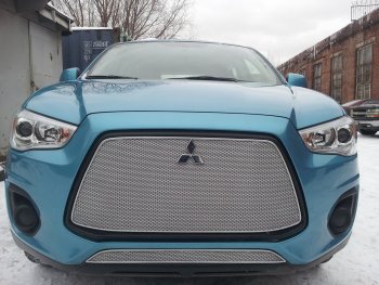 3 599 р. Защитная сетка в бампер (низ, ячейка 4х10 мм) Alfeco Премиум Mitsubishi ASX 1-ый рестайлинг (2013-2016) (Хром)  с доставкой в г. Майкоп. Увеличить фотографию 3