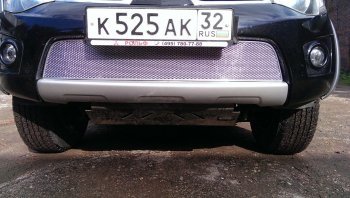 Защитная сетка в бампер (низ, ячейка 4х10 мм) Alfeco Премиум Mitsubishi L200 4  дорестайлинг (2006-2014) (Хром)