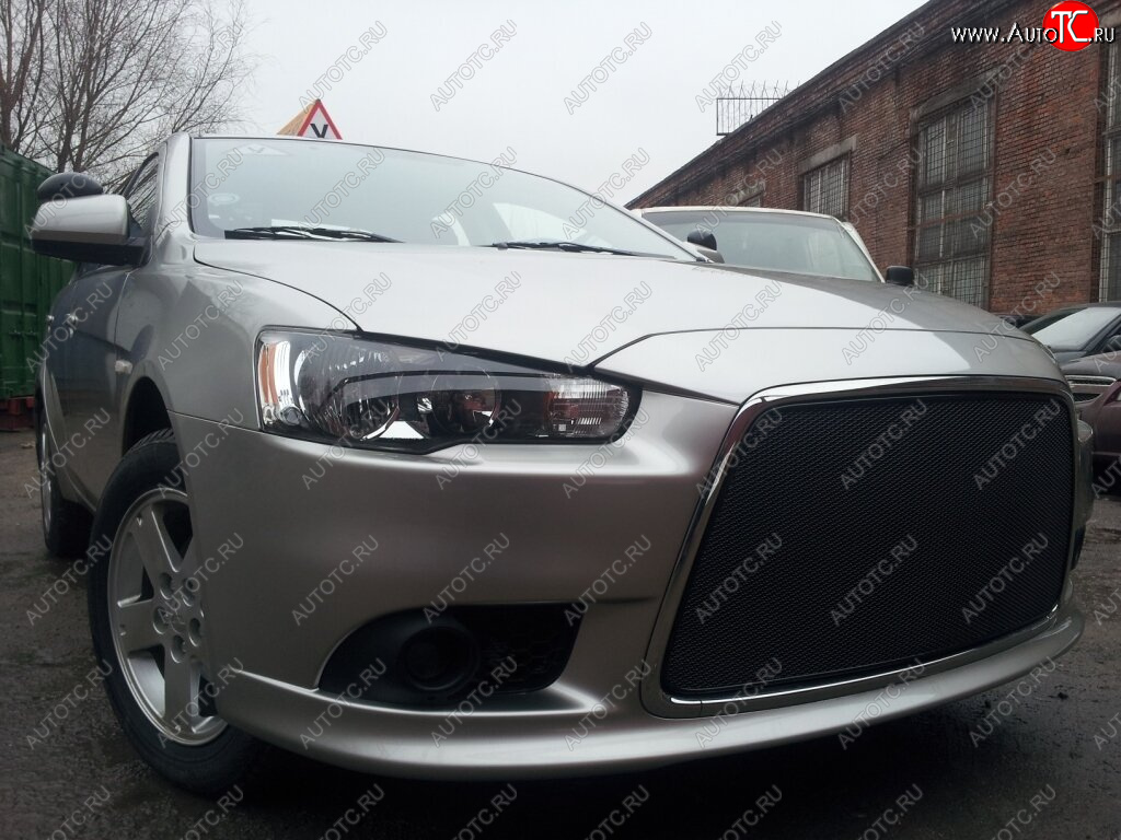 5 999 р. Защитная сетка в бампер (ячейка 3х7 мм) Alfeco Стандарт Mitsubishi Lancer 10 CY седан рестайлинг (2011-2017) (Чёрная)  с доставкой в г. Майкоп