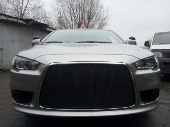 5 999 р. Защитная сетка в бампер (ячейка 3х7 мм) Alfeco Стандарт Mitsubishi Lancer 10 CY седан рестайлинг (2011-2017) (Чёрная)  с доставкой в г. Майкоп. Увеличить фотографию 2