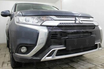 9 599 р. Защитная сетка в бампер (3 части, ячейка 4х10 мм) Alfeco Премиум Mitsubishi Outlander GF 3-ий рестайлинг (2018-2022) (Чёрная)  с доставкой в г. Майкоп. Увеличить фотографию 2