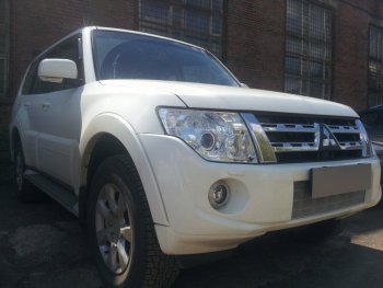4 649 р. Защитная сетка в бампер (низ, ячейка 3х7 мм) Стрелка11 Премиум Mitsubishi Pajero 4 V80 3 дв. 1-ый рестайлинг (2011-2014) (Хром)  с доставкой в г. Майкоп. Увеличить фотографию 2