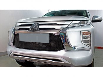 5 799 р. Защитная сетка в бампер (низ, ячейка 4х10 мм) Стрелка11 Премиум Mitsubishi Pajero Sport QF рестайлинг (2019-2022) (Чёрная)  с доставкой в г. Майкоп. Увеличить фотографию 2