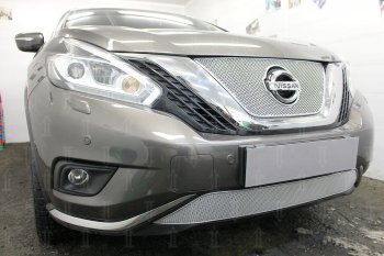 4 649 р. Защитная сетка в бампер (низ, ячейка 4х10 мм) Стрелка11 Премиум Nissan Murano 3 Z52 дорестайлинг (2015-2022) (Хром)  с доставкой в г. Майкоп. Увеличить фотографию 2