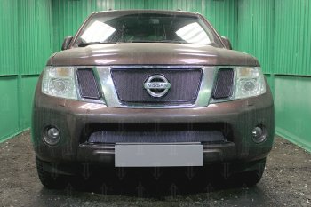 Защитная сетка в бампер (низ, ячейка 4х10 мм) Стрелка11 Премиум Nissan Pathfinder R51 рестайлинг (2009-2014) (Чёрная)