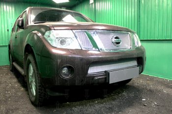 4 199 р. Защитная сетка в бампер (низ, ячейка 4х10 мм) Стрелка11 Премиум Nissan Pathfinder R51 рестайлинг (2009-2014) (Хром)  с доставкой в г. Майкоп. Увеличить фотографию 2