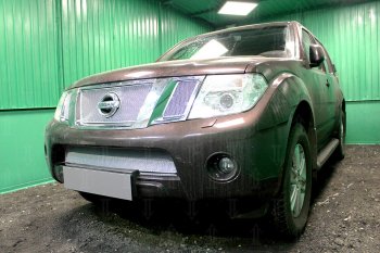 4 199 р. Защитная сетка в бампер (низ, ячейка 4х10 мм) Стрелка11 Премиум Nissan Pathfinder R51 рестайлинг (2009-2014) (Хром)  с доставкой в г. Майкоп. Увеличить фотографию 3