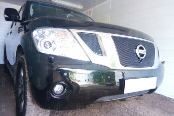 10 999 р. Защитная сетка в бампер (верх, 3 части, ячейка 4х10 мм) Стрелка11 Премиум Nissan Patrol 6 Y62 дорестайлинг (2010-2014) (Чёрная)  с доставкой в г. Майкоп. Увеличить фотографию 3