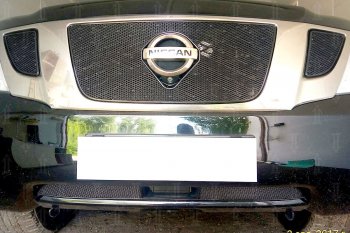 Защитная сетка в бампер (низ, с FCW, ячейка 4х10 мм) Стрелка11 Премиум Nissan Patrol 6 Y62 дорестайлинг (2010-2014) (Чёрная)