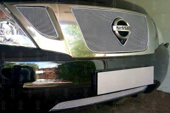 Защитная сетка в бампер (низ, ячейка 4х10 мм) Стрелка11 Премиум Nissan Patrol 6 Y62 дорестайлинг (2010-2014) (Хром)