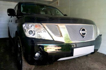 4 299 р. Защитная сетка в бампер (низ, ячейка 4х10 мм) Стрелка11 Премиум Nissan Patrol 6 Y62 дорестайлинг (2010-2014) (Хром)  с доставкой в г. Майкоп. Увеличить фотографию 3