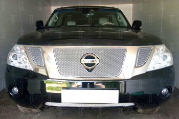 4 299 р. Защитная сетка в бампер (низ, ячейка 4х10 мм) Стрелка11 Премиум Nissan Patrol 6 Y62 дорестайлинг (2010-2014) (Хром)  с доставкой в г. Майкоп. Увеличить фотографию 2