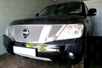 4 299 р. Защитная сетка в бампер (низ, ячейка 4х10 мм) Стрелка11 Премиум Nissan Patrol 6 Y62 дорестайлинг (2010-2014) (Хром)  с доставкой в г. Майкоп. Увеличить фотографию 4