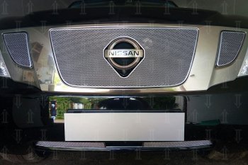 Защитная сетка в бампер (низ, с FCW, ячейка 4х10 мм) Стрелка11 Премиум Nissan Patrol 6 Y62 дорестайлинг (2010-2014) (Хром)